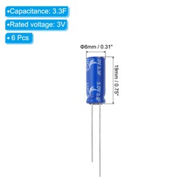 PATIKIL 6 Pcs 3V 3.3F Super Capacitor,0.31 x 0.31 x 0.75" Aluminum Super Capacitors, Winding Type Energy Storage for on Board Backup Energy Storage