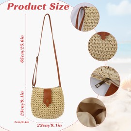 Iridsmole Straw Bag for Women, Summer Beach Straw Bag with Adjustable Strap, Women's Beach Crossbody Bags with Zipper, Bohemian Weave Handmade Handbags for Beach Travel