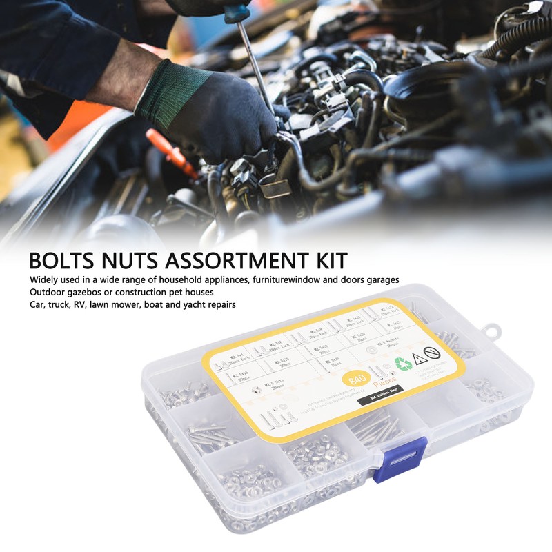 840Pcs Bolts Nuts Assortment Kit Metric M2.5 Assorted Cap Hex