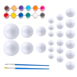 Huimai Pack of 24 6 Sizes White Foam Balls Polystyrene Craft Balls for DIY Crafts, School Projects (6 Sizes + 12 Colour Pigments, 24)