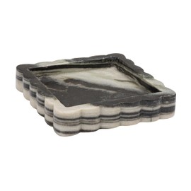 Creative Co-Op Square Mélange Scalloped Marble Tray, Grey