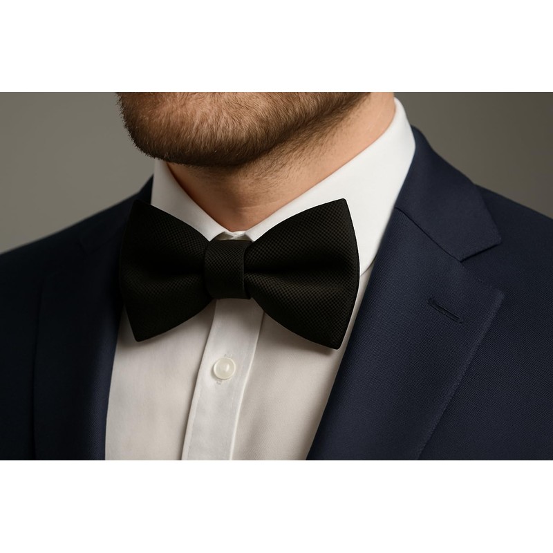 OUTLETISSIMO Mens Black Elegant Jacquard Microfiber Bow Tie Pre-knotted and