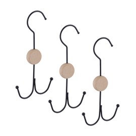 Relaxdays Belt Holder, Set of 3, 2 Hooks for Belts, Bags, Ties, Belt Organiser Cabinet, Metal, Wood, Choice of Colours