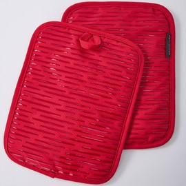 Camruntius 2-Pack Heat Resistant Pot Holders - 7x9 Inch Cotton & Non-Slip Silicone Oven Mitts for Cooking, Baking and Grilling (Red)