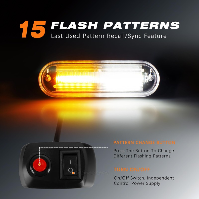 DOXMALL LED Amber White Strobe Light For Trucks,8Pcs Emergency Grill