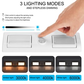 DONHUCHEP Motion Sensor LED Closet Lights, Three Color Temperatures Stepless Dimming Under Cabinet Light, Rotatable Adjustable Angle Wireless Under Counter Lights for Kitchen