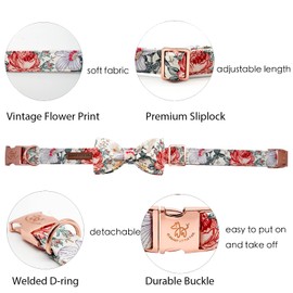Elegant little tail Dog Collar with Bow, Floral Dog Bow Adjustable Dog Collars Cute Bowtie Dog Collar Girl Pet Collar for Small Dogs