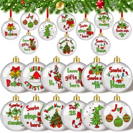 Syhood 12 Pcs Clear Christmas Ball Ornaments Lime Green Christmas Tree Hanging Ball Decorations Acrylic Christmas Balls with Cards for Xmas Tree Gift Party Holiday Decor