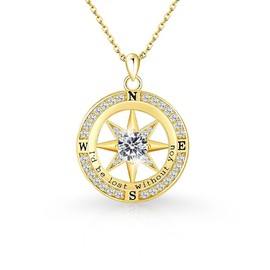 OPVICAM Compass Necklace for Women, Wife Birthday Gift Ideas - I'd Be Lost Without You(18k Real Gold Filled With S925) (Gold)