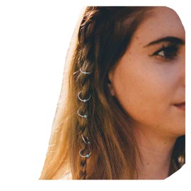 Yheakne-Juego de anillos para el pelo con círculo turquesa tribal bohemio, anillos trenzados bohemios, rastas, trenzas sucias, pinzas para el pelo, anillos trenzados plateados, anillos para el pelo, d