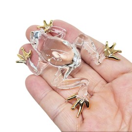 ChangThai Design Tiny 2¼" Clear Frog Gold Figurine - Miniature Hand Blown Painted Glass Poison Dart Frogs Toad Amphibian Animal Small Crystal Replica Decorative Collectible Figures Décor Gifts