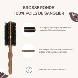 Canopy | Round Brushing Hair Brush | Care Brush | Smooths & Curls Hair | Ideal Blow-Dry | 100% Pure Boar Bristles | Water Resistant | All Hair Types | Made in France