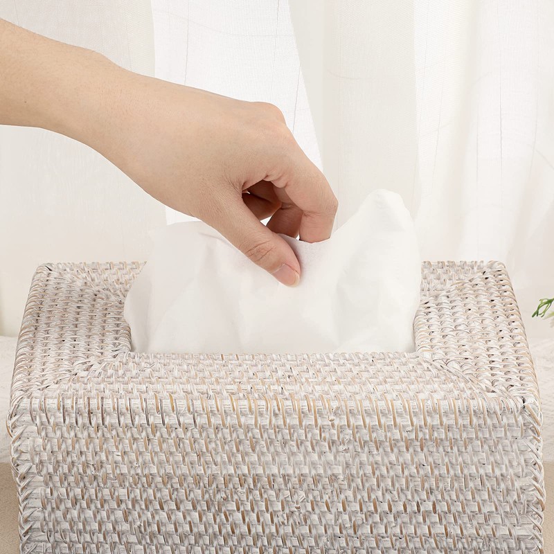 IGNPION Rattan Rectangular Tissue Cover Holder Decoration Tissue Organizer Box