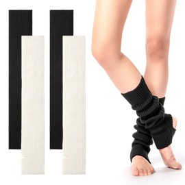 2 Pairs of Knitted Leg Warmers, Long Leg Warmers, Soft Leg Warmers, Warm Leg Warmers, Suitable for Daily Use, Yoga and Dance, White