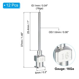 PATIKIL 16Ga x 1 Inch Stainless Steel Dispensing Needle Tips, 12Pcs Metal Glue Needle Tube Blunt Tips Luer Lock for Thick Glue Ink Lab, Silver