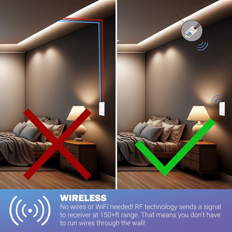 RunLessWire Low Voltage 8-30VDC Dimming Self Powered (NO Batteries) Wireless