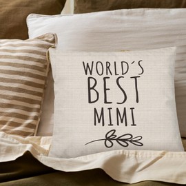 PUHEI Mimi Gifts Pillow Covers 18x18, Best Grandma Gifts for Mother's Day Birthday from Grandkids, World's Best Mimi Decorative Throw Pillow Cover for Home Bedroom Living Room Couch Bed