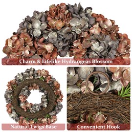 Fall Wreaths for Front Door, 24 inch Fall Hydrangea Wreaths for Front Door Outside Large Artificial Autumn Floral Wreath for Thanksgiving Harvest Christmas Wall Mantel Porch Indoor Outdoor Decor