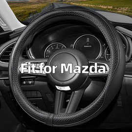 CACAWIZ - Funda para volante de coche para Mazda, compatible con Mazda 3, Mazda 6, Mazda 5, CX-50, piel premium, diseño deportivo, color negro