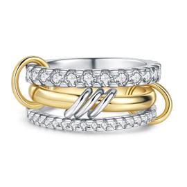 HOSICRON Gold Stackable Rings for Women Non Tarnish, 18k Gold Plated Cubic Zirconia Rings, Silver Gold Multi Ring Mixed Metals Stack Rings Set (7)