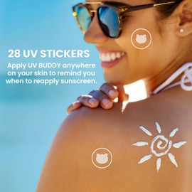UV Buddy 28 Pack Bear Shaped UV Detection Stickers for Sunscreen - Fun Kid Friendly Sun Protection Reminder for Parents Adults | Waterproof Sunscreen Patch UV Patch Sunblock Stickers for Reapplying