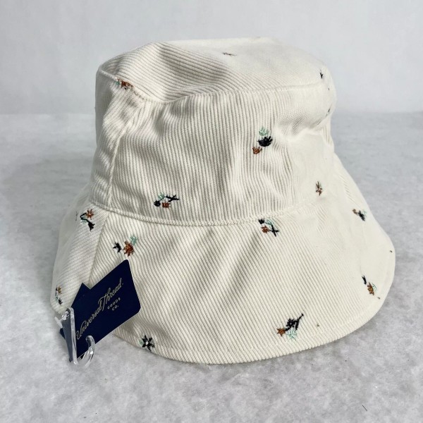Universal Thread Women's Corduroy Bucket Hat Cream Embroidered Flowers NWT