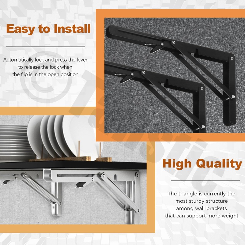 Tanstic 2-Pack 12 Inch Folding Shelf Brackets, Heavy Duty Wall