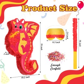 Dragon Pinata 16 Inch Dinosaur Pinata with Stick Blindfold and Confetti Dinosaur Pinata T Rex Pinata Fire Breathing Dinosaur Pinata for Boys Kids Dragon Theme Birthday Party Game Decorations (Lovely)