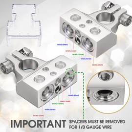 Tallew 2 Pairs Battery Terminal Connectors 0/2/4/6/8/10 Gauge AWG Heavy Duty Battery Terminal with Shims and Clear Covers Quick Disconnect Release Car Marine Top Post Battery Terminals (Silver)