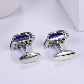 U7 Crystal Cufflinks Women Men Metal Gold/Platinum Plated Fancy Stone Cuff Links (Blue & Platinum)
