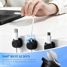 Sujetador de Cables, Set 100 Clips Adhesivos y 6 Sujetadores Giratorios