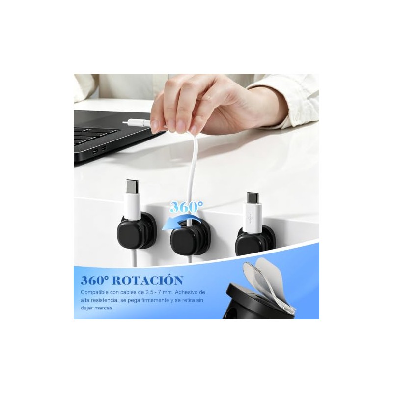 Sujetador de Cables, Set 100 Clips Adhesivos y 6 Sujetadores