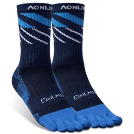 AONIJIE Toe Socks for Men and Women Athletic Hiking Coolmax Socks with toes - Soft Comfortable and Moisture Wicking - Blue, Medium (2 pairs)