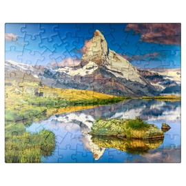 MyPuzzle Fantastic Photography and Hiking Location, Wonderful Morning Lights with Spectacular Matterhorn and Beautiful Stellisee - Premium 100 Piece Jigsaw Puzzle for Adults