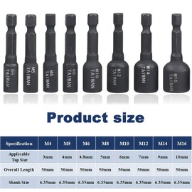 Casenly Pack of 8 M4-M16 Tap Socket Adapter, 1/4 Inch Hex Shank Tap Socket Impact Wrench Adapter, Tap Socket Set for Drill