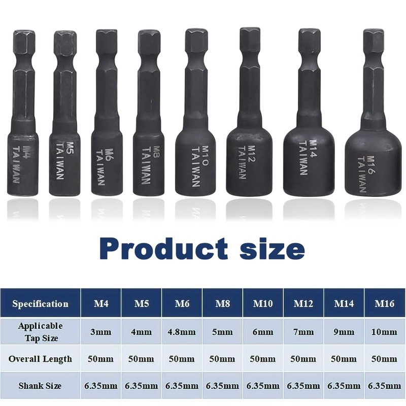 Casenly Pack of 8 M4-M16 Tap Socket Adapter, 1/4 Inch