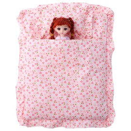 JOINPAYA 1 Dolls Bedding Set: Dolls House Furniture Cute Heart Cherry Miniature Pillow Sleeping Bag Accessories for 9-11In Figure Plush toy accessories