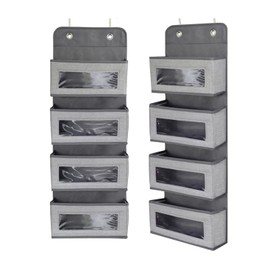 Over Door Storage Hanger Organizer Wall Mount 4 Transparent Window Pockets Multifunctional Grey