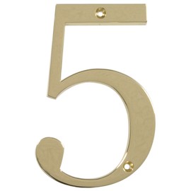 Distinctions by Hillman 843155 4-Inch Flush-Mount Polished Brass House Number 5