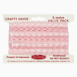 Sullivans Crafty Saver Eyelet Lace, 5 Meter Length x 35 mm Width, Pink