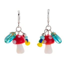 Cute Resin Mushroom Hoops Earrings Funny Beads Leaf Jewelry Colorful Charms for Women Adorable Spring Summer Accessories Gifts (Red)