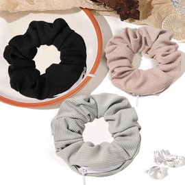 Pack of 3 Hair Bobbles with Zip Pocket, Scrunchies Hair Rubber Bands Hair Bands Elastic Colourful Hair Accessories Hair Rope for Girls Women Ponytail Hair Scrunchies