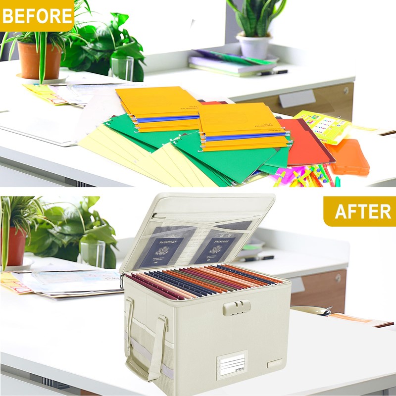 ENGPOW File Box with Lock,Fireproof Document Box with Zipper Lid,Collapsible