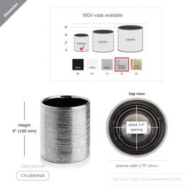 WGVI Silver Etched Ceramic Cylinder Vase Width 3.75" Height 4", Flower Arrangements, Candle Holder, Terrarium Planter Pot, Storage Container Organizer, Pen Brush Holder, Scratched Texture, 1 Piece