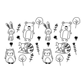 Set of 8 Vinyl Wall Art Decals - Rabbit Bear Fox Owl - 17" x 26.5" - Cool Adhesive Sticker Cute Animals Flowers Design for Baby Kids Room Bedroom Playroom School Classroom Nursery Decor