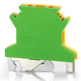 Erayco USLKG2.5N - Bloque de terminales de conexión de circuito de tierra montado en riel DIN, 600 V 20 A, 24-12 AWG, abrazadera de tornillo (paquete de 20)