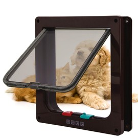TKOOFN Pet Mate 4 Way Locking Cat Door Cat Flap Pet Door FREE RUN DOOR brown Size:Large