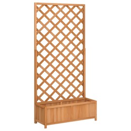 vidaXL Solid Fir Wood Planter with Trellis - Brown Outdoor Flower Box for Garden, Patio Space Extender, 35.4"x13.8"x70.9"