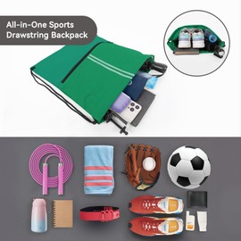 JOYNYON Drawstring Backpack Large Sports Draw String Bag for Women and Men (Green)