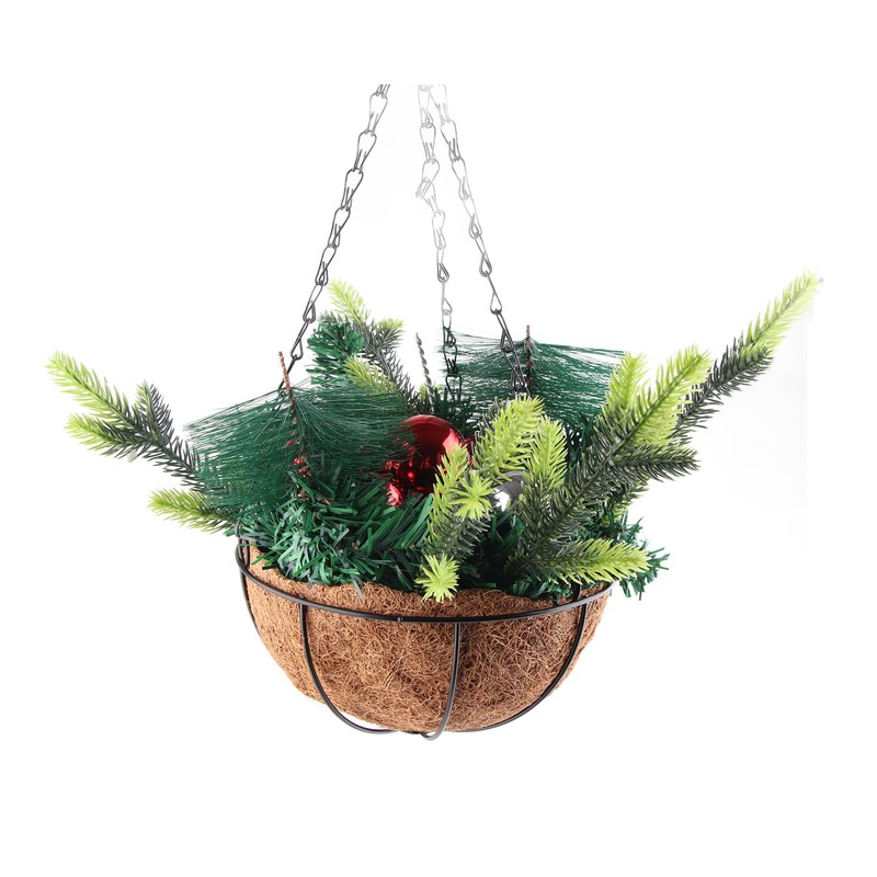 Artificial Christmas Hanging Basket Decorated with Pine Cones Ball Lights